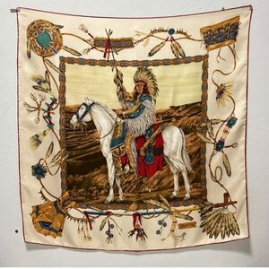 Ralph Lauren 90's Rare Silk scarf, Native American West, Indian Chief On Horse.